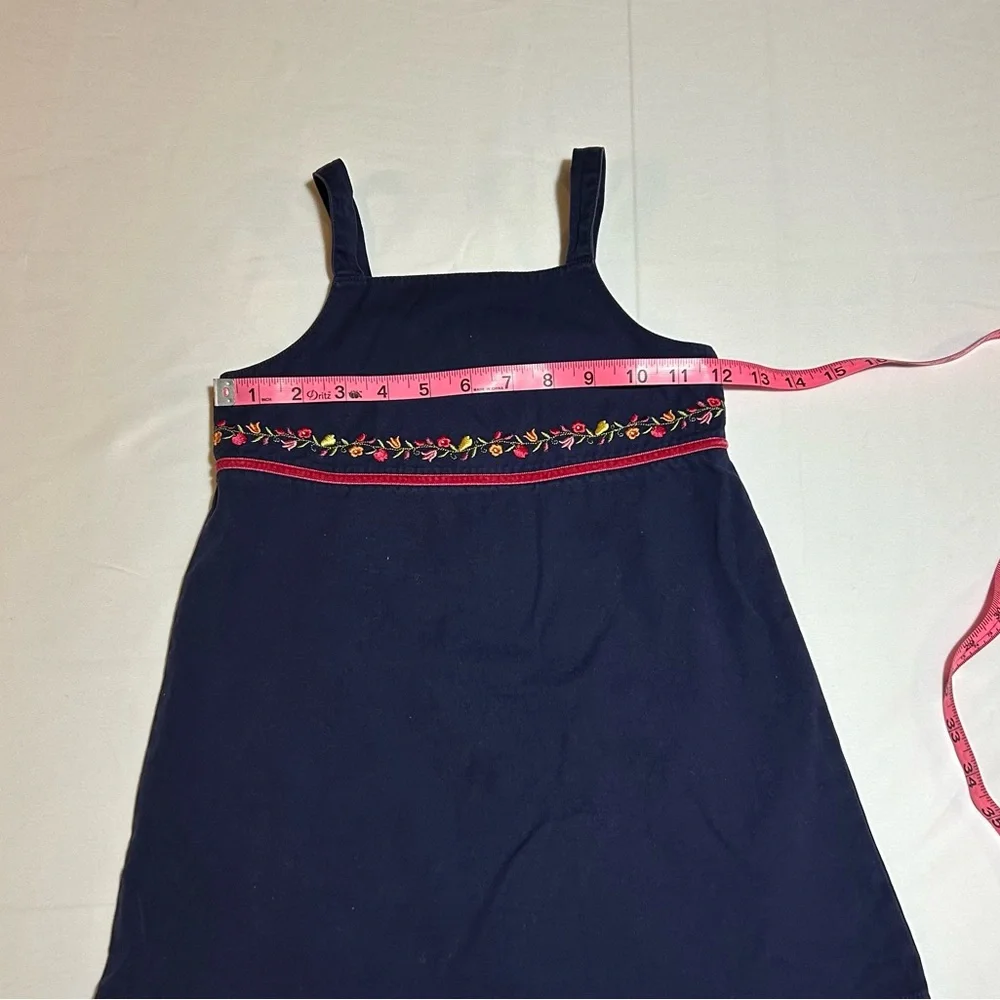 Gymboree Vintage 2002 Girls Size 4 Navy Blue Tank Dress Embroidered Flowers